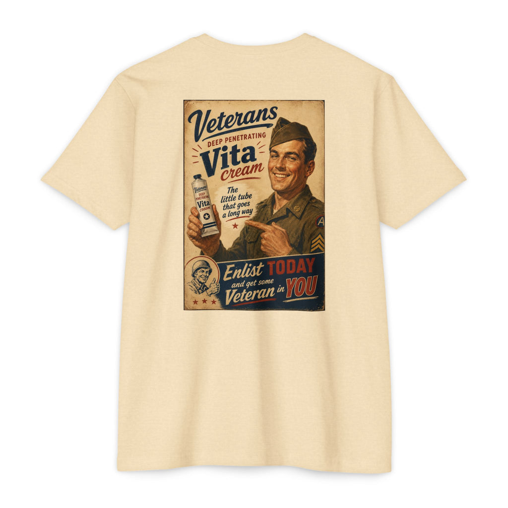 Vintage Military Poster T-Shirt — "Veterans Vita Cream"