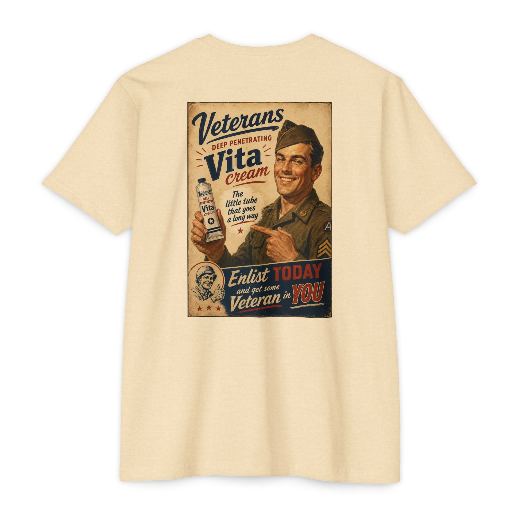 Vintage Military Poster T-Shirt — "Veterans Vita Cream"