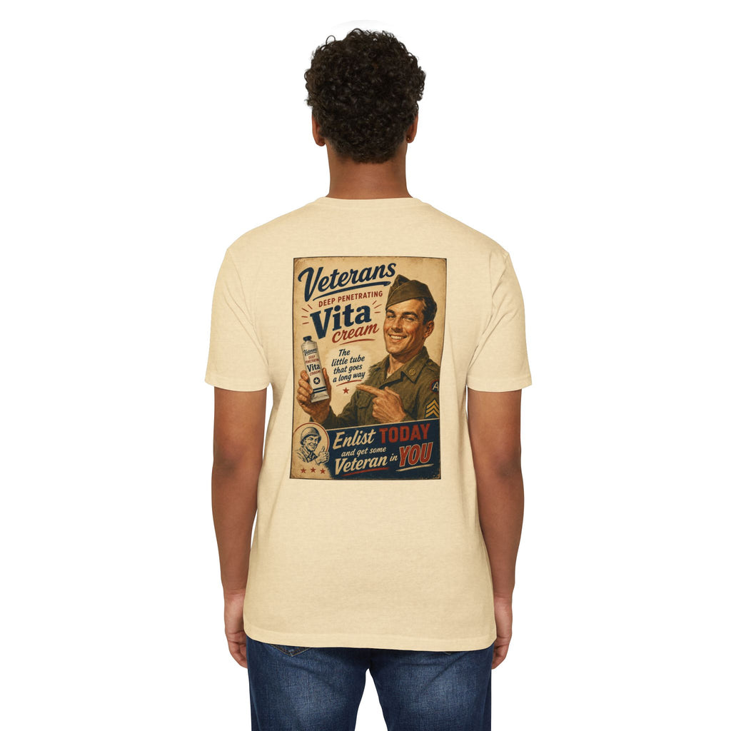 Vintage Military Poster T-Shirt — "Veterans Vita Cream"