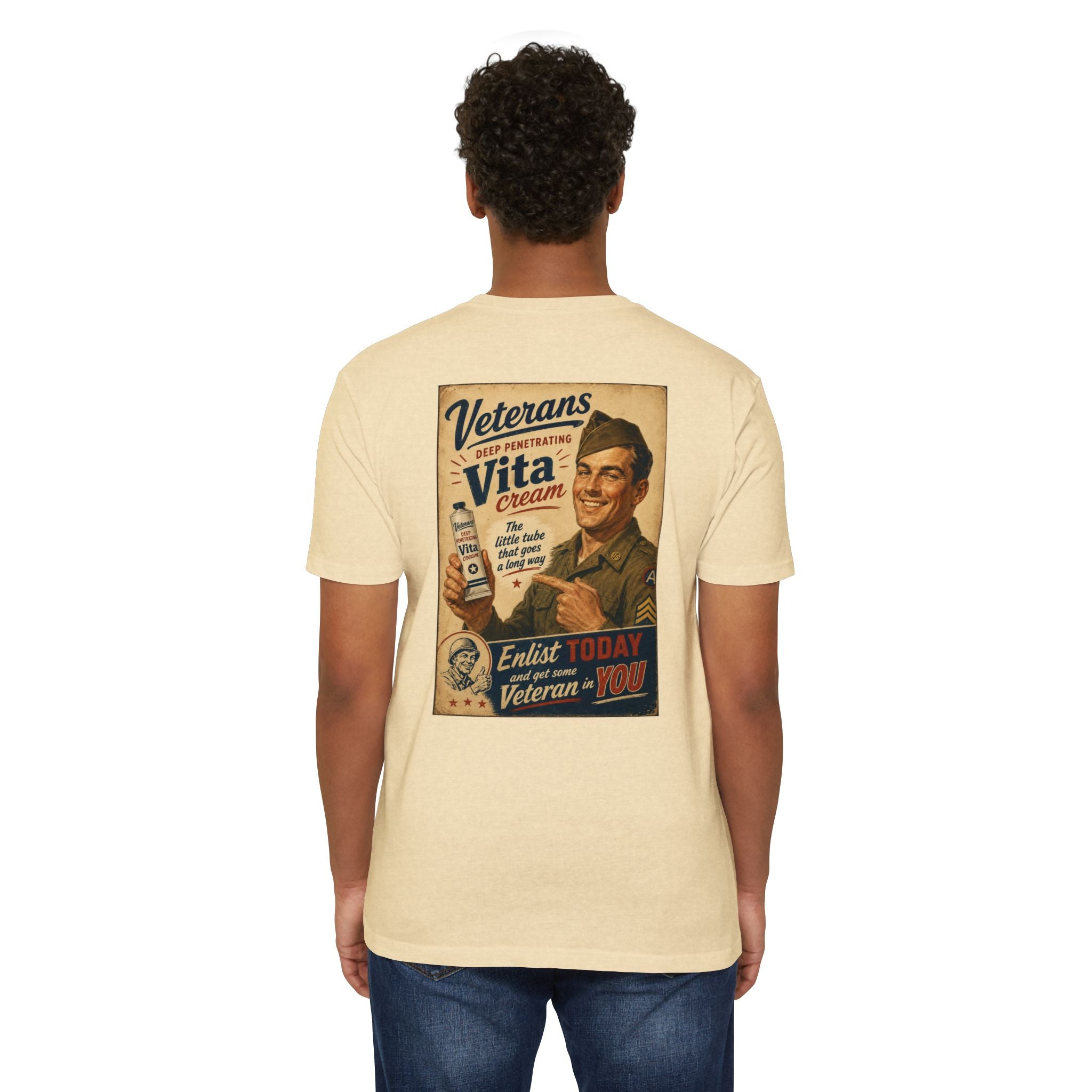 Vintage Military Poster T-Shirt — "Veterans Vita Cream"