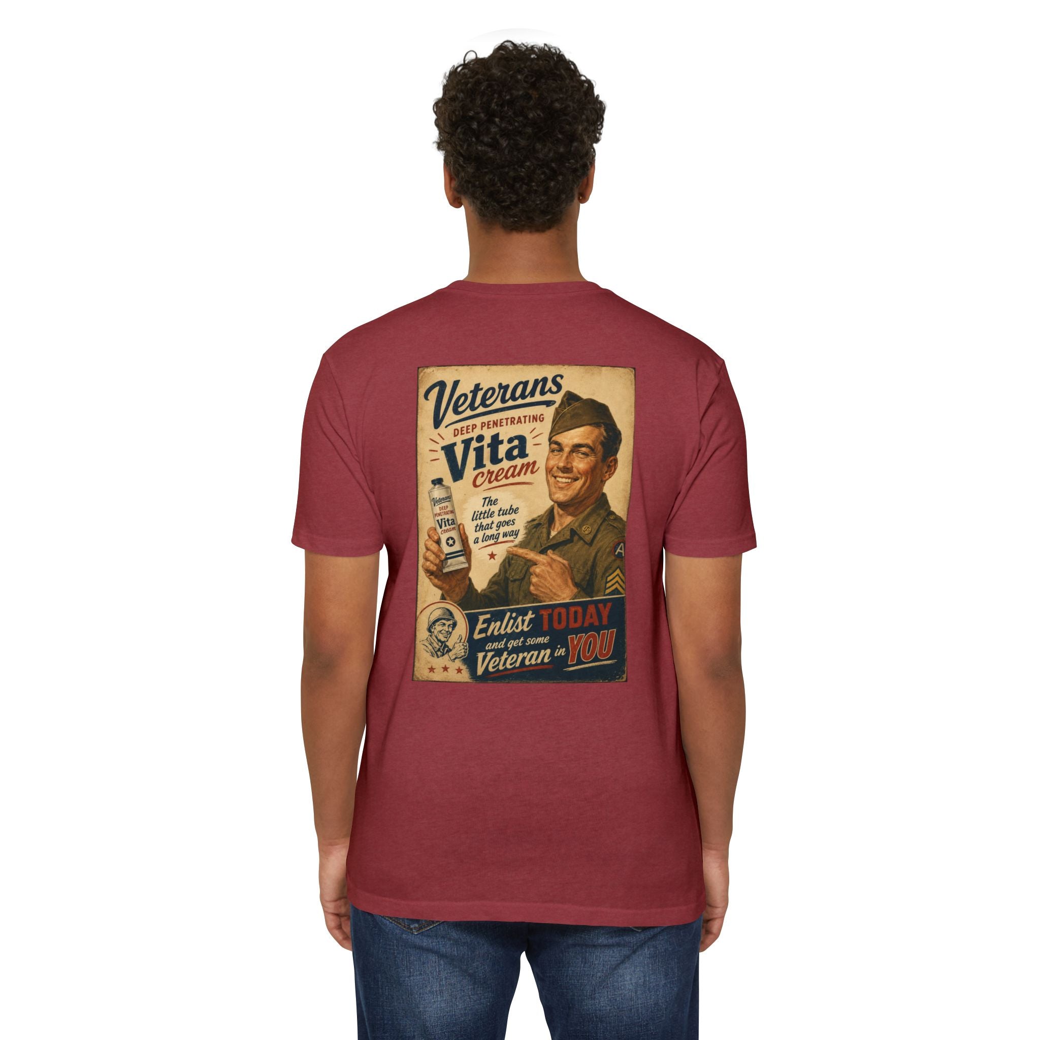 Vintage Military Poster T-Shirt — "Veterans Vita Cream"