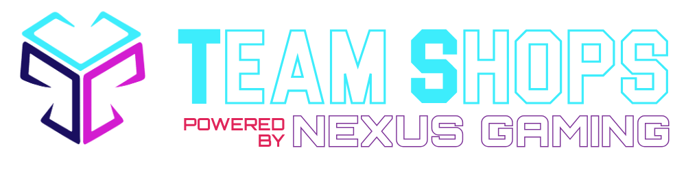 Logo of Team Shops powered by Nexus Gaming with colorful design on a white background